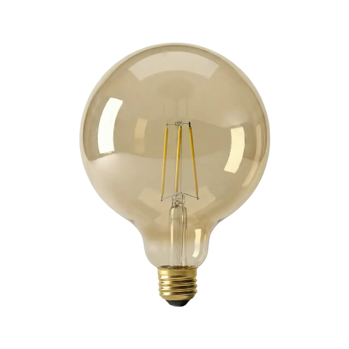 Gold-colored light bulb on a white background